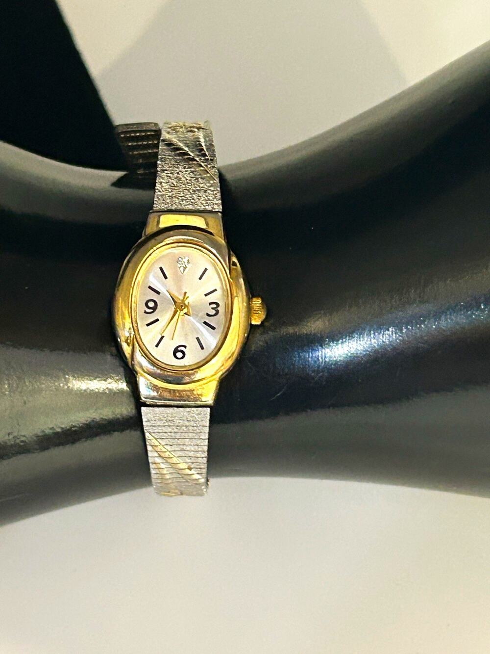 Women’s Dress Oval Analog Wristwatch Gold Tone Case Silver Sunburst Dial